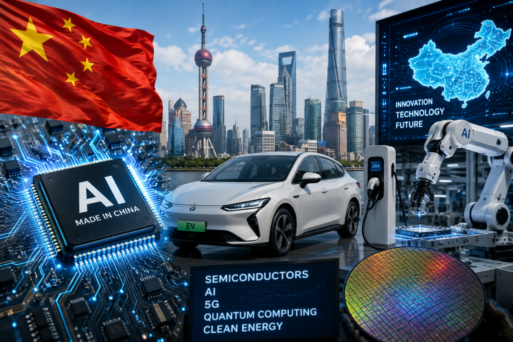 AI chips, electric vehicles and semiconductor technology represent China’s growing role in global technology competition.