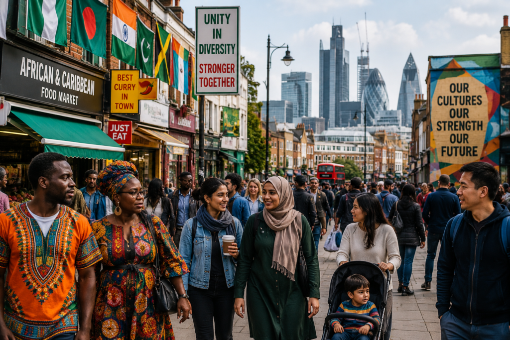 Western culture, Asian and African immigrants, and multicultural identity concept