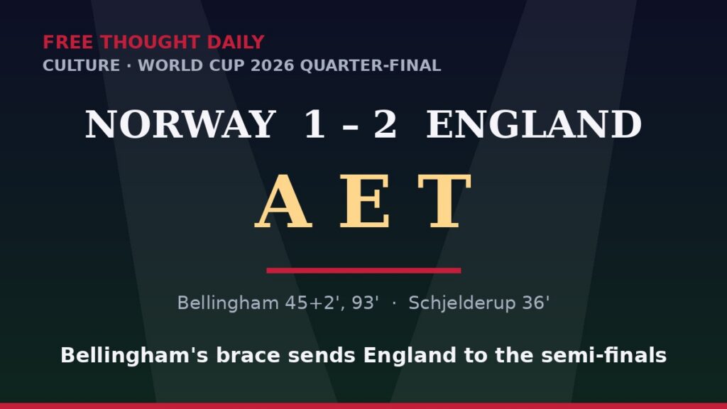 Norway 1-2 England after extra time scoreline graphic, Bellingham brace sends England to the semi-finals